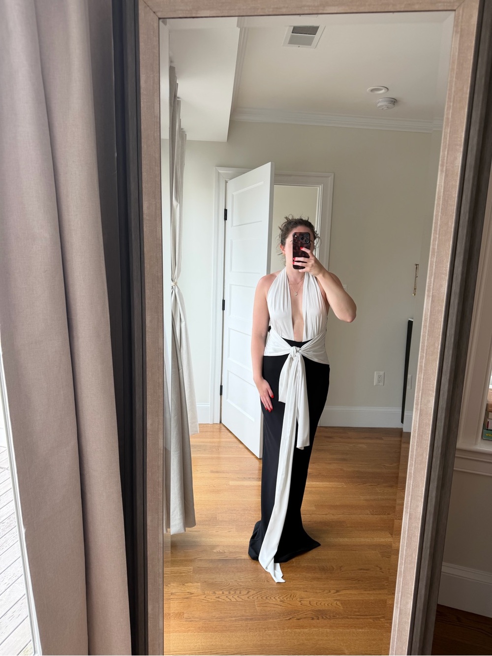 Nookie White and Black Low Back Halter Tie-Front Dress